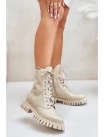 Kožené botky worker s přívěsky na zip CheBello 4553 Béžové