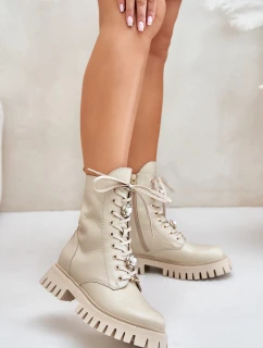 Kožené botky worker s přívěsky na zip CheBello 4553 Béžové