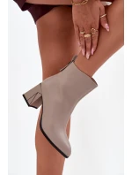 Zateplené kotníčkové boty na podpatku z pravé kůže Vinceza 66812 šedé