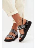Kožené semišové sandály s ozdobou D&A CR61-3067 černé