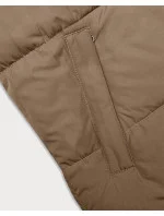 Tmavě béžovo-černá krátká dámská vesta J.STYLE s kapucí (16M9112-84)