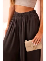 Široké dámské viskózové kalhoty s elastickým pasem hnědá