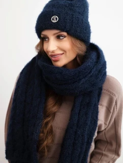 Dámská souprava čepice a šálu s proužkem s ozdobou granátová
