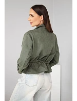 Dámská semišová bunda s kapsami a stahováním v pase khaki