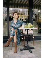 Dámské košilové šaty na knoflíky - model 2 B259 Tmavě modrá se zelenou - BeWear Dámské košilové šaty na knoflíky - model 2 B259 Tmavě modrá se zelenou - BeWear