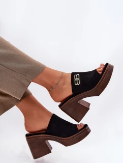 Dámské pantofle / sandály na platforma podpatku 17400 Černá s hnědou - Vinceza
