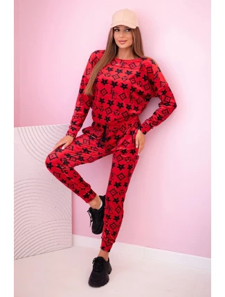 Dámská souprava z veluru s monogramem červený