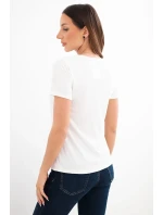 Dámská viskózová žebrovaná halenka s ozdobným výstřihem u dekoltu bílá