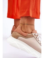 Pohodlné kožené tenisky na platformě Béžove Alisane