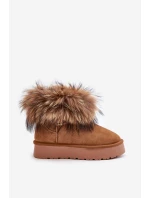 Kožené Sněhule Na Platformě S Kožešinou Camel Avirisa