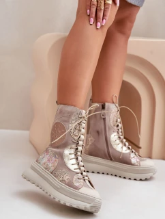 Kožené Semišové Boty Na Platformě Zateplené Maciejka 06565-04 Béžové