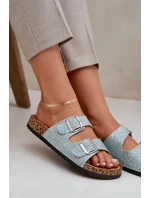 Textilové pantofle na korkové podrážce s přezkami mátové Atera Textilové pantofle na korkové podrážce s přezkami mátové Atera