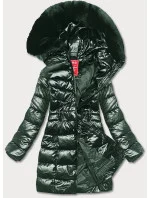 Tmavě zelená dámská vypasovaná zimní bunda (2M-032)