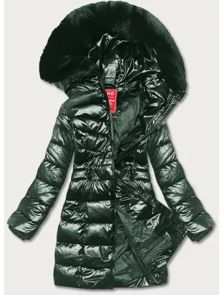 Tmavě zelená dámská vypasovaná zimní bunda (2M-032)