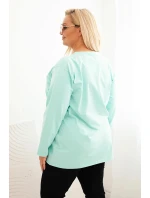 Dámská blůza Plus Size s výstřihem do V a dlouhým rukávem mátová