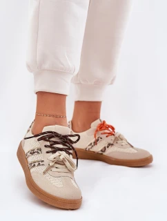 Dámské Tenisky S Dvojitým Šněrováním Leopardí Béžové Ollabes