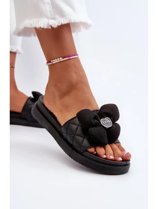 Dámské pantofle se zdobením na nízké platformě, černá cedrella