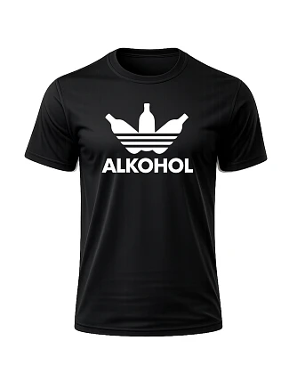 Pánské bavlněné tričko s potiskem - ALKOHOL - černé  
