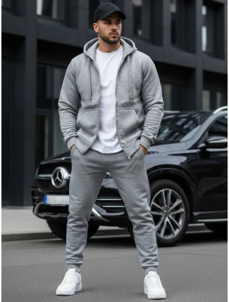 Pánská rozepínací mikina s kapucí šedá BX2412