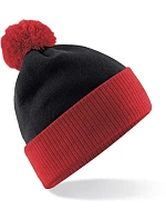 Beechfield B 451 2-barevná pletená čepice s bambulí 53.0451 black/bright red