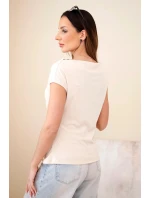 Dámská žebrovaná halenka z viskózy s vodopádovým výstřihem a nařasením béžová