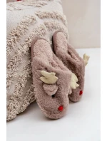 Vánoční Pantofle S Motivem Sobíka Kožešinové Tmavě Béžové Asielle