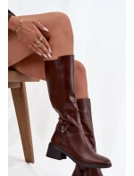 Zateplené dámské kozačky na klínku se řemínkem Sergio Leone KZ25826 hnědé