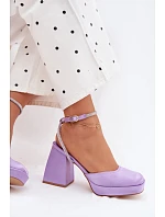 Dámské sandály s masivním podpatkem typu sloupek s páskem a kamínky Fialové Seraphina