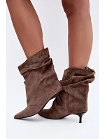 Nazouvací kotníkové boty typu Slouchy na podpatku Khaki Farren