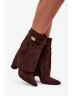 Dámské zateplené kotníkové boty na podpatku s ozdobným páskem Luvielle – čokoládové Dámské zateplené kotníkové boty na podpatku s ozdobným páskem Luvielle – čokoládové