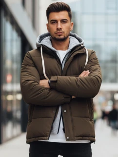 Pánská prošívaná zimní bunda s kapucí khaki FashionStreet TX5102