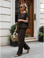 Dámská viskózová souprava se širokými kalhotami, hnědá, FashionStreet AY1201 Dámská viskózová souprava se širokými kalhotami, hnědá, FashionStreet AY1201