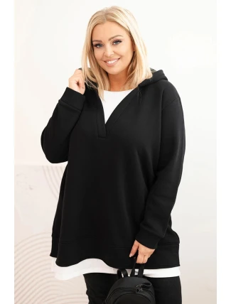 Dámská mikina s kapucí a véčkovým výstřihem Plus Size černá