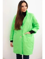 Dámská bunda Plus Size prošívaná s ozdobnými knoflíky a límcem zelený neon