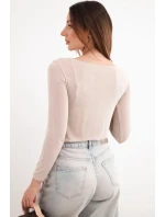 Dámská blůza z kašmíru s kulatým výstřihem a dlouhým rukávem béžová