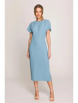 Tužkové šaty s rozparkem na boku S398 nebesky modré - Stylove Tužkové šaty s rozparkem na boku S398 nebesky modré - Stylove