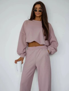 Dámský komplet s vaflovou strukturou v pudrově růžové barvě - mikina a kalhoty (821108)