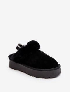Kožené Semišové Pantofle Dámské Na Platformě S Kožešinou Černé Sophienne