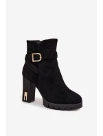 Zateplené dámské kozačky na podpatku s přezkou Černé Nolivira