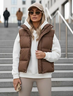 Dámská zateplená vesta bez kapuce, hnědá, FashionStreet TY5725