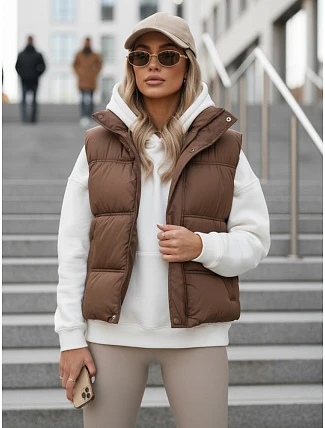 Dámská zateplená vesta bez kapuce, hnědá, FashionStreet TY5725 Dámská zateplená vesta bez kapuce, hnědá, FashionStreet TY5725