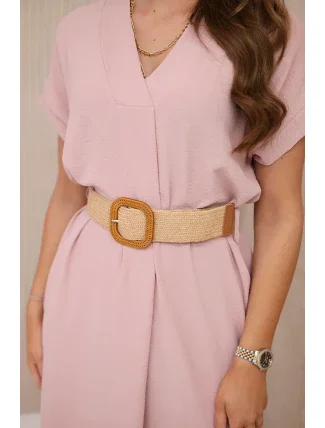 Šaty s ozdobným páskem tmavě pudrově růžové