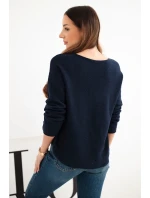 Dámský svetr z viskózy s dlouhým rukávem a kulatým výstřihem námořnická modrá
