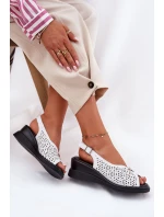 Kožené Děrované Sandály Dámské Na Klínu Vinceza 79529 Bílé