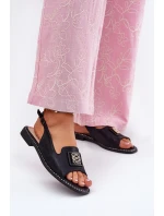 Elegantní Dámské Sandály Na Plochém Podpatku S Dekorací S.Barski KV51-082 Černé Elegantní Dámské Sandály Na Plochém Podpatku S Dekorací S.Barski KV51-082 Černé