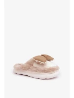 Futrzane Pantofle S Mašlí Béžové Grilis