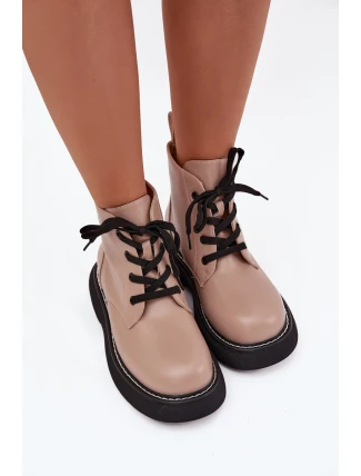 Dámské botky Harmine – zateplené, na platformě, šněrovací, tmavě béžové Dámské botky Harmine – zateplené, na platformě, šněrovací, tmavě béžové