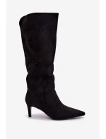 Dámské kozačky na jehlovém podpatku zateplené – černé Arelisse