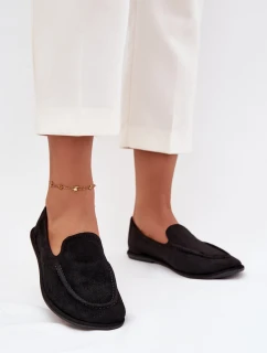 Dámské mokasíny z eko semiše ploché černé Miryelle