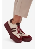Kožené dámské tenisky na platformě Zazoo 3775 béžovo-bordó Kožené dámské tenisky na platformě Zazoo 3775 béžovo-bordó